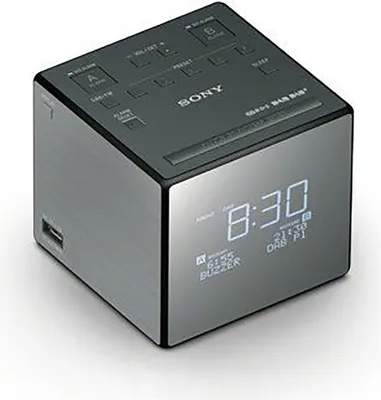 A Sony digital clock radio with a USB port.