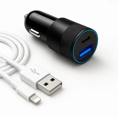 Produktbild von Zigarettenanzünder KFZ Ladegerät USB C und USB A 15W inkl. USB A für Apple Schnellladekabel Datenkabel für iPhone 12 13 14 15 16 Pro Max Mini Plus