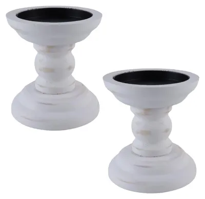 Immagine prodotto di Candele portacandele in legno, 2 pezzi, colore bianco, per decorazioni da tavola