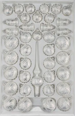 Produktbild von 39 tlg. Glas-Weihnachtskugeln Set in Ice Weiss Silber Komet