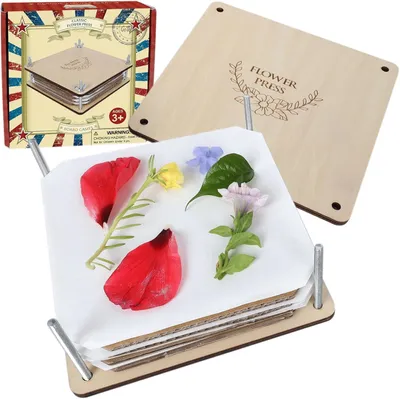 Produktbild von Blumenpresse-Set - 6 Schichten, 15x15 cm, Holz-Blumenpresse zum Trocknen und Aufbewahren von Blumen und Blättern