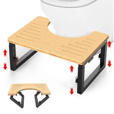 Produktbild von Klappbarer Toilettenhocker,7/8/9 Zoll höhenverstellbar, faltbar, für Erwachsene & Kinder, verbessert Hockhaltung, Holzfarbe