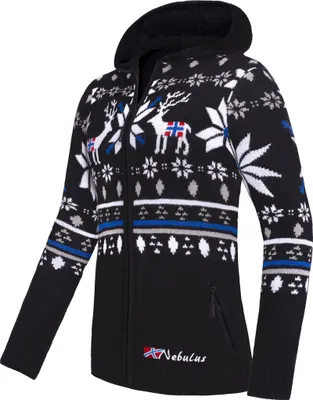 Zdjęcie produktu dla Nebulus Kurtka norweska z kapturem NORMAX damska, z kapturem, elegancki sweter w norweskim stylu, P6396 - damska, czarny, S/36