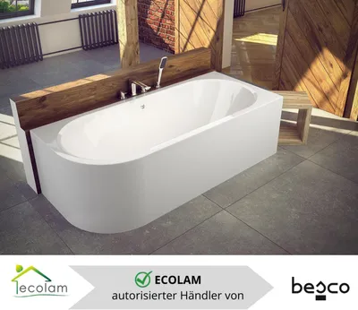Produktbild von ECOLAM Badewanne 180x80 RECHTS Avita Eckbadewanne mit Schürze | Acrylwanne Mittelablauf für ZWEI + Schürze Füße Silikon Ablaufgarnitur Komplettset