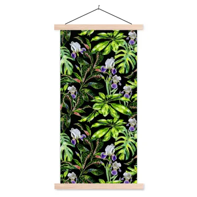Produktbild von MuchoWow® Textilposter Blume - Blätter - Muster 40x80 cm mit holzfarbenen Rahmen - Wohnzimmer