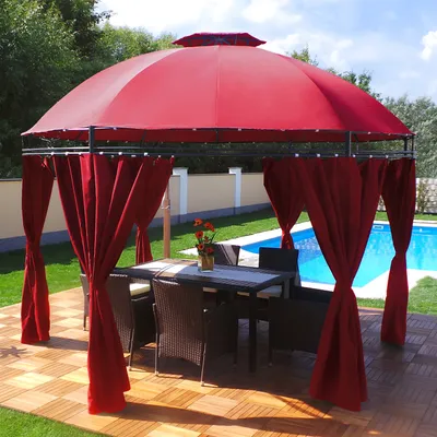 Produktbild von LED - Pavillon Ø 350cm Lavo Garten Pavillion Rund Solar Pavilion Gartenzelt Designer Pavilon - rot