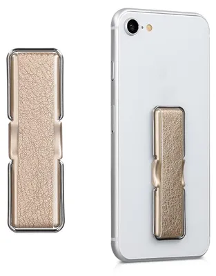 Produktbild von kwmobile Smartphone Fingerhalter mit Ständer - Selbstklebende Handy Fingerhalterung kompatibel mit iPhone Samsung Sony Handys Gold