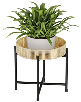 Productafbeelding van Rond Plantenrek van Handgevlochten Rotan, Elegante Bloemenstandaard