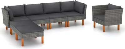 Produktbild von Maison Exclusive - 7-tlg. Garten-Lounge-Set Poly Rattan und Eukalyptusholz Grau