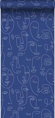 Obrázek produktu pro ESTAhome Line Art Faces tapeta kobaltově modrá - 139434 - 50 x 900 cm