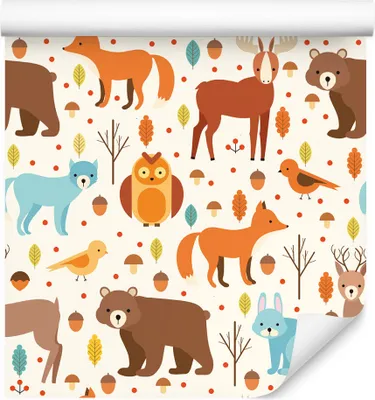 Produktbild von 10m VLIES TAPETE Rolle Kinderzimmer Bären Hirsche Vügel Wald Blumen XXL