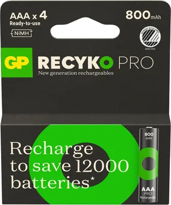 Produktbild von GP Batteries 201244, Wiederaufladbarer Akku, AAA, Nickel-Metallhydrid (NiMH), 1,2 V, 4 Stück(e), 800 mAh