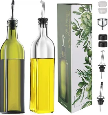 Produktbild von Famanu Olivenölspender Set 2-teilig - Glas, Edelstahltrichter und luftdichter Deckel - 500 ML