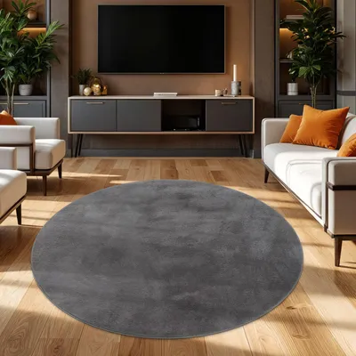 Produktbild von TT Home Wohnzimmer Teppich Hochflor Langflor Kunstfell Weich Modern Unifarben Flauschig Größe 120 cm Rund