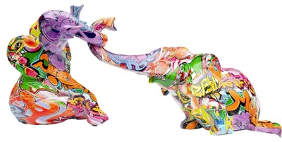 Dekofiguren Elefantenduo, Kunststein, mehrfarbig, 21,5x19x18 cm
