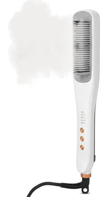 Image de Brosse lissante à vapeur, 3 niveaux de température | Brosse lissante à chauffage PTC en 30 secondes | Brosse lissante avec protection thermique | Lisseur pour tous types de cheveux, blanc