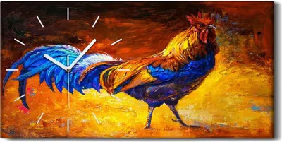 Produktbild von Wanduhr Bürouhr Leinwand Bild 60x30 Gemälde Abstrakte Tier Vogel Huhn Kunst - weiße Hände