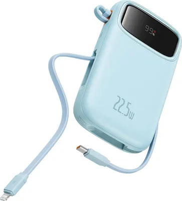 Obrázok produktu pre Baseus power banka Qpow Pro+ (P10055003313-00) – Lightning, 2× USB-C, USB-A, 10 000 mAh, 22,5 W, USB-C kábel (30 cm), modrá
