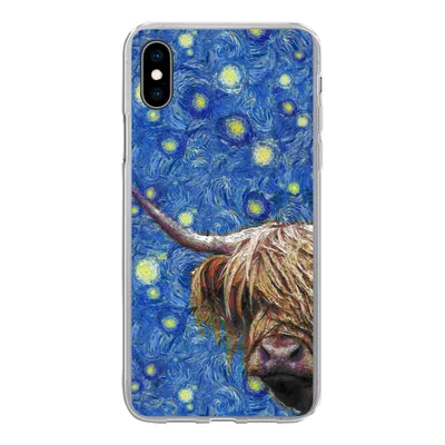 Produktbild von MuchoWow® Handyhülle Schutzhülle Hülle für iPhone Xs Sternennacht - Van Gogh - Schottischer Highlander Silikon Softcase Handy Hülle - Handytasche