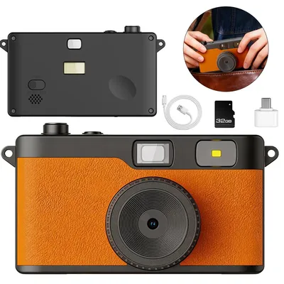 Produktbild von Retro Digitalkamera ohne Display, 12MP, wiederaufladbar, mit 32GB SD Karte & OTG, Einwegkamera Alternative, kompakt, mit Blitz, für Reisen Party