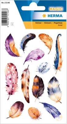 Zdjęcie produktu dla Etikietki dekoracyjne, motyw piór, folia, kolorowe, 13 sztuk, Herma MAGIC Jewel