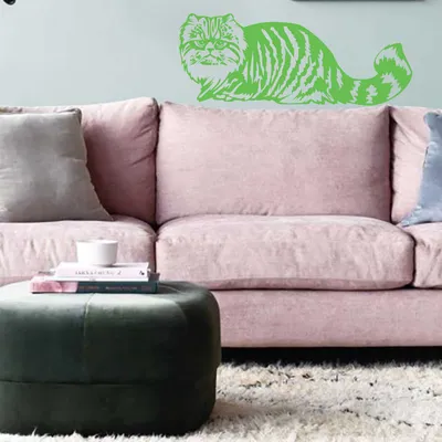 Produktbild von Wandtattoo - Wandaufkleber - Wandtattoo "Perserkatze" - 90cm x 35cm lindgrün - Dekoration Küche Wohnzimmer Wand