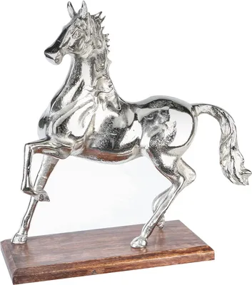 Image de Sculpture Casablanca, cheval, aluminium/bois de manguier. Hauteur : 41 cm. Largeur : 40 cm. Profondeur : 16 cm. Référence : 43201