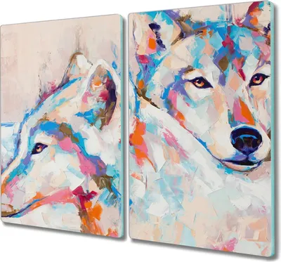 Produktbild von Coloray Hackbrett Herdabdeckplatte 2x30x52 cm Küchenbrett Kochplattenabdeckung Schneidebrett - Tiere Wölfe