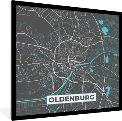 Produktbild von MuchoWow® Gerahmtes Poster Stadtplan - Deutschlandkarte - Blau - Oldenburg - Karte 40x40 cm - Poster mit Schwarzem Bilderrahmen Wandposter Rahmen Foto Bilder - Mit Rahmen - Wanddekoration Schlafzimmer