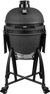 Produktbild von GRILL GURU Prime Large Kamado-Holzkohlegrill matt schwarz, Keramik mit Deckelthermometer, 46 cm Edelstahl-Grillrost, 2 Höheneinstellungen, Luftführung mit Lüftungsöffnungen, auf Wagen