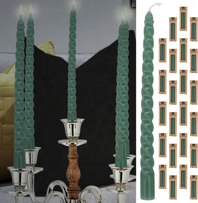 Produktbild von Stabkerze 'Twisted' 24er Set grün H20cm Paraffin Kerze gedreht Dekokerze Wachskerze Spiratkerze