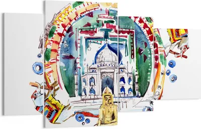Produktbild von Bild auf Leinwand - Leinwandbild - Elefanten Indien Religion Kultur - 120x70cm - Wand Bild - Wanddeko - Leinwanddruck - Bilder - Kunstdruck - Leinwand bilder - Wandkunst - DL120x70-2980