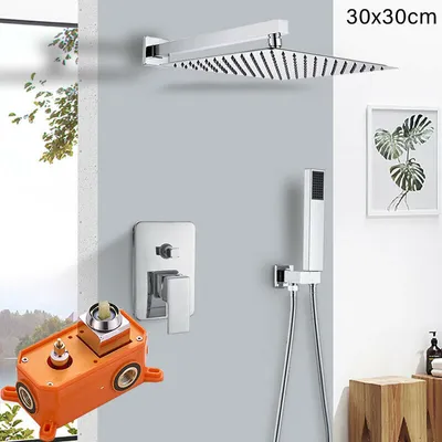 Produktbild von Unterputzbrausegarnitur Duschsystem 30 cm Regenbrausegarnitur mit Handbrause Brausekopf