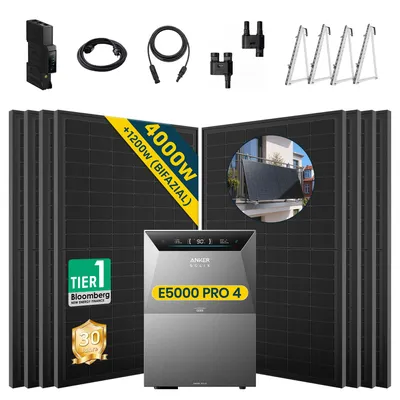 Produktbild von ALLDREI Balkonkraftwerke mit Speicher Anker Solix Solarbank 4 E5000 Pro & BP5000x1,Komplettset mit 8x500W Bifazialer Solarpanel & Smart Meter Gen 2