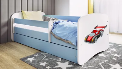 Produktbild von Kinderbett Jugendbett Rennwagen 70x140, 80x160, 80x180 cm - Komplettset mit Schublade & Rausfallschutz
