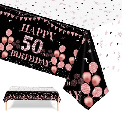 Productafbeelding van Tafelkleed, 50e verjaardag, rosé goud, 137x274 cm, feestdecoratie