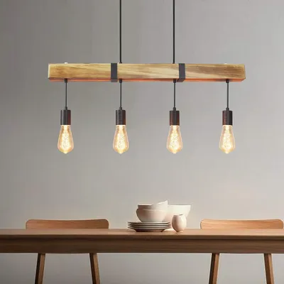 Produktbild von ZMH Pendelleuchte Vintage Holz Esstischlampe Retro höhenverstellbare Hängeleuchte mit 80CM Holzbalken für Esszimmer Küche