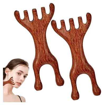 Produktbild von 2 Stück Massagekämme aus Holz mit Krallen für Kopfhautmassage