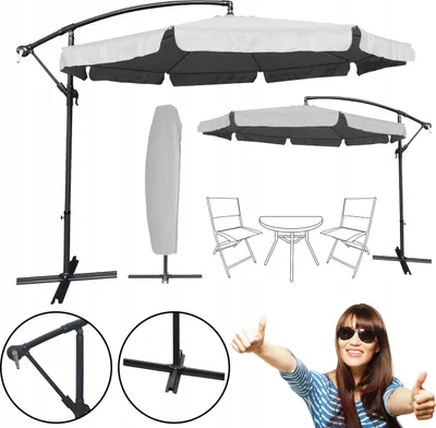 Zdjęcie produktu dla Parasol Ogrodowy Duży Składany Z Pokrowcem Wysiegnik 350Cm Dallas J. Szary