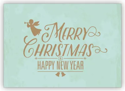 Produktbild von 4x Türkise Retro Vintage Weihnachtskarte mit Engel: Merry Christmas & happy new year