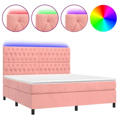 Produktbild von vidaXL Boxspringbett mit Matratze & LED Rosa 160x200 cm Samt