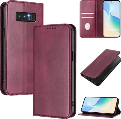 Image de Étui pour Samsung Galaxy Note 8, étui en cuir vintage avec protection RFID, fentes pour cartes, support Rouge