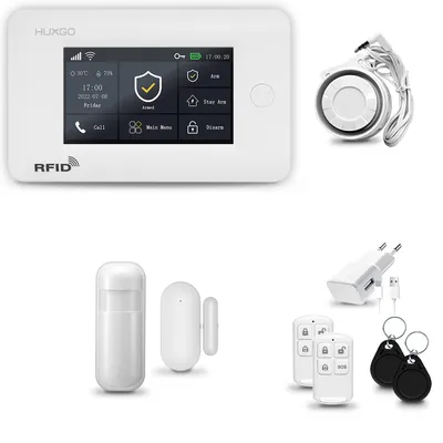 Immagine prodotto di HUXGO HXA006 Sistema di allarme per la casa, WiFi + GSM 4G, con sirena. Include 1 sensore di movimento e 1 sensore per porte e finestre. Sistema di allarme per appartamenti e case