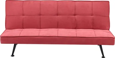Zdjęcie produktu dla BELIANI Sofa rozkładana czerwona 3-osobowa kanapa z funkcją spania pikowana metalowe nogi nowoczesna