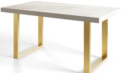 Produktbild von Alpi Moebel, Rechteckiger Esstisch Loft-U, Industrieller Modern Tisch 140x80x77 cm, Marmur mit Metallbeinen in Gold