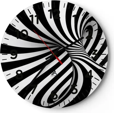 Produktbild von Wanduhr - Rund - Glasuhr - Spirale Vortex Computergrafik - 30x30cm - Schleichendes Uhrwerk - Lautlos - zum Aufhängen bereit - Dekoration Modern - Wanddekoration aus Glas - C4AR30x30-2539
