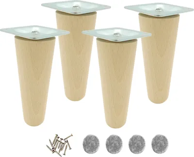 Produktbild von 4x Holzfüße Möbelbein gerade 13 cm Buche roh mit Befestigung