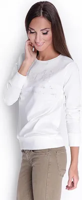 Produktbild von Damen Pullover langarm Bluse mit Druck Top, Ecru S/M 36/38