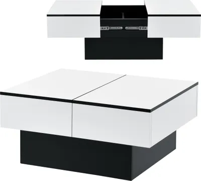 Produktbild von Konferenčný stolík s 2 integrovanými odkladacími priestormi Výsuvná doska stolíka Stolík do obývačky s funkciou komody Konferenčný stolík Rozkladací stolík Čierna/biela [en.casa]