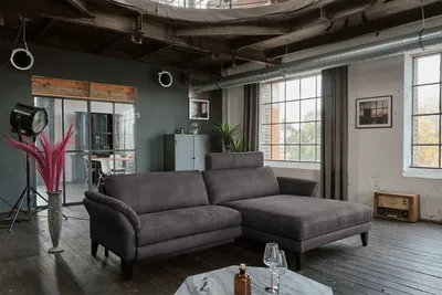 Produktbild von KAWOLA Sofa MALTA Ecksofa Stoff anthrazit mit Kopfstütze Recamiere rechts